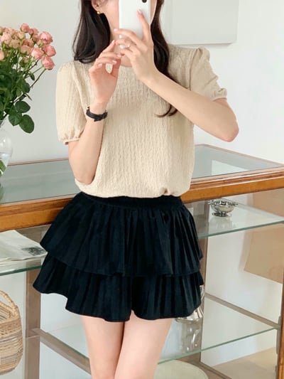 立體泡泡壓紋圓領棉麻衫1