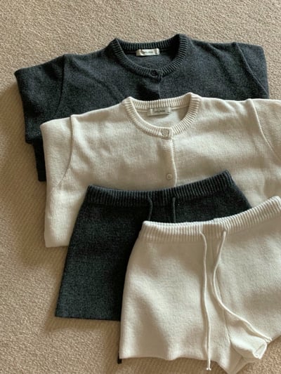 排釦圓領針織罩衫＋螺紋抽繩針織短褲SET(可拆買）10