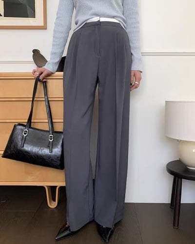 (客訂勿下單）腰間撞色前壓褶落地西裝褲6