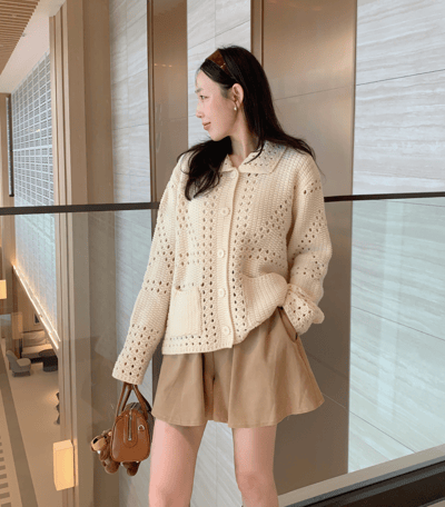 翻領洞洞針織排釦外8