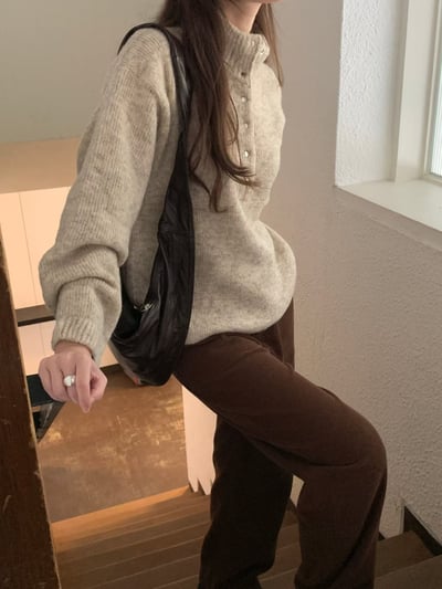 皮革logo撞色半釦領羊毛衣（60％）7