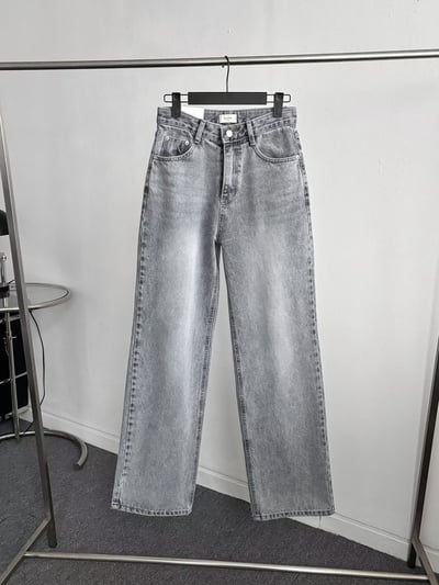 霧灰刷色高腰微寬直筒褲8