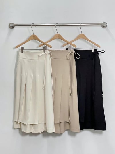 後鬆緊側綁帶百褶長裙5