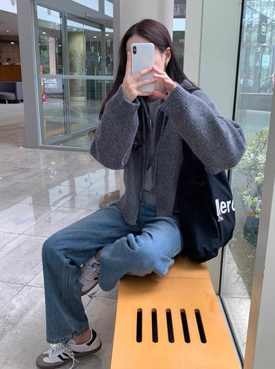 短版抽繩連帽針織外套6