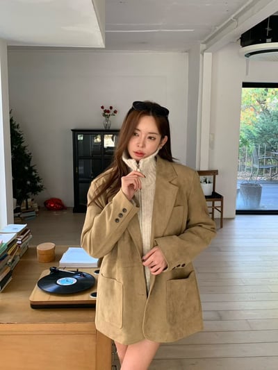 刀領寬鬆口袋麂皮西裝外套4