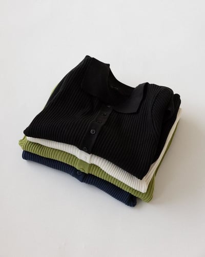 排釦翻領坑紋彈力針織衣10