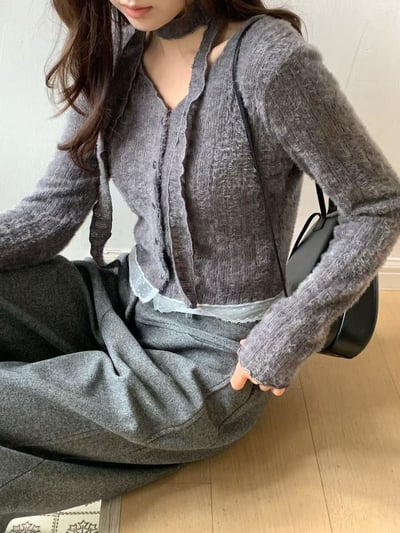 排釦下擺滾邊紗+小絲巾上衣4