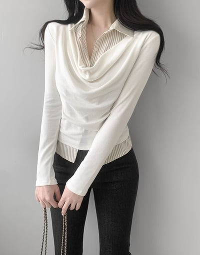 （客訂勿下單）垂墜領假兩件拼接襯衫2