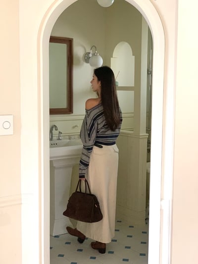 斜肩粗細薄款棉質長袖Ｔ8