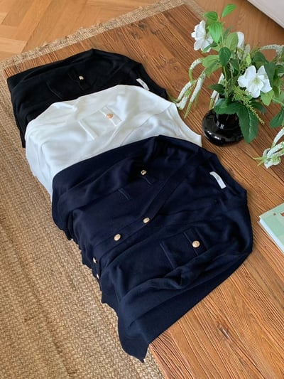 V領金釦雙口袋針織衣6