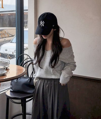 肩挖空Ｖ領接羅紋針織衣3