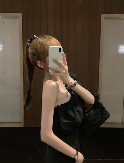 壓褶單邊斜領短版棉麻衫6