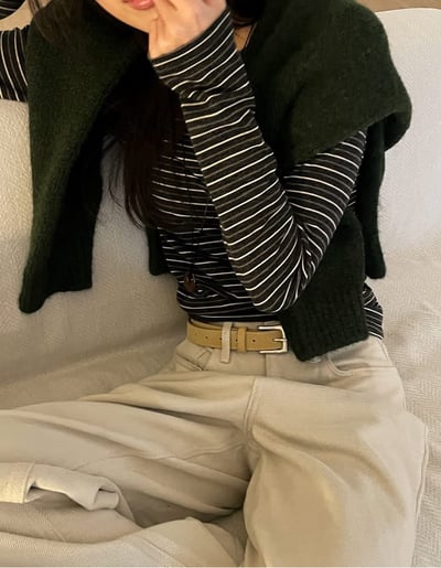 圓領配色條紋合身棉質Ｔ4