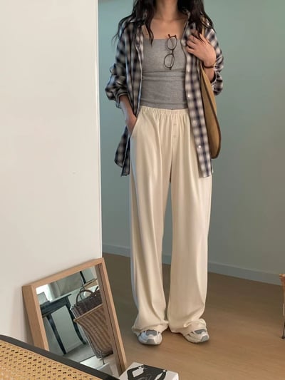 排釦腰頭設計休閒棉褲6