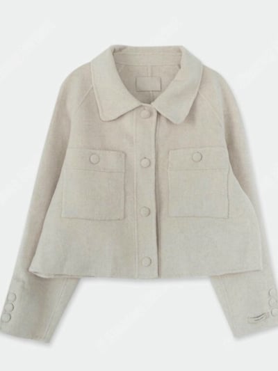 壓線雙口袋羊毛短版大衣外套13