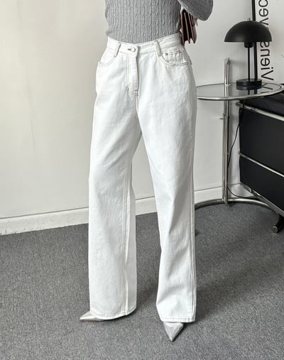 高腰後口袋造型順身小寬褲6