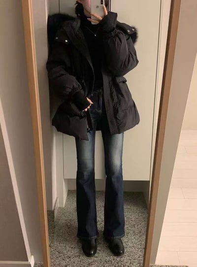 可拆狐狸毛連帽縮腰鴨絨外套（鴨絨100%)7