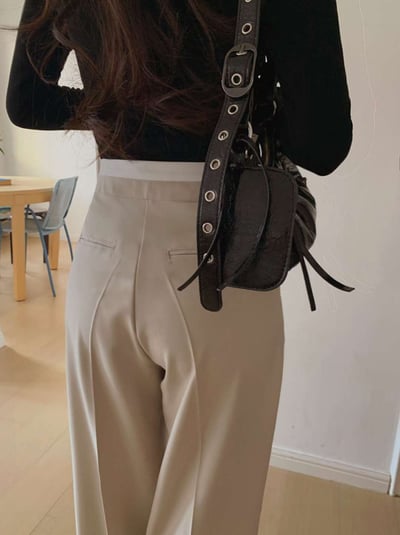 (客訂勿下單）腰間撞色前壓褶落地西裝褲2