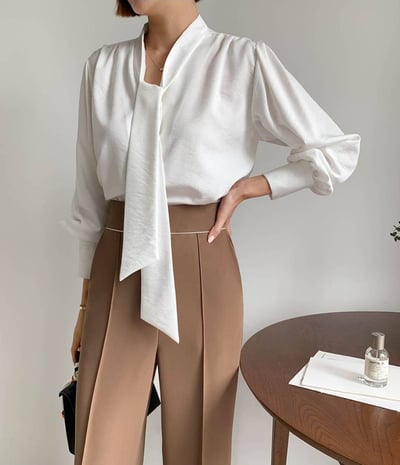 V領綁結雪紡衫4
