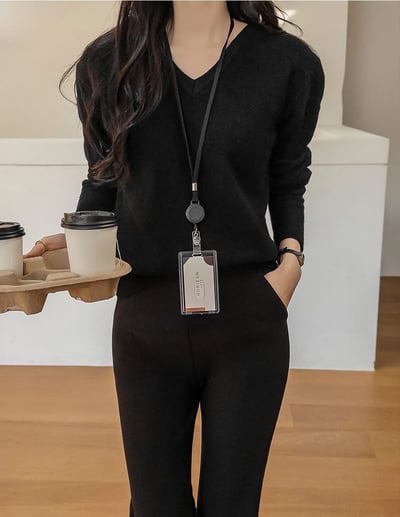 V領縮口排釦手袖素色羊毛針織衣（5%）4