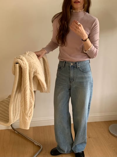 拼接花邊邊網紗高領打底衣6