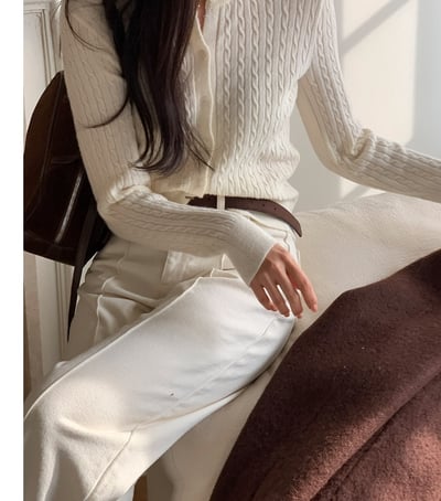 前壓線白色直筒小寬褲5