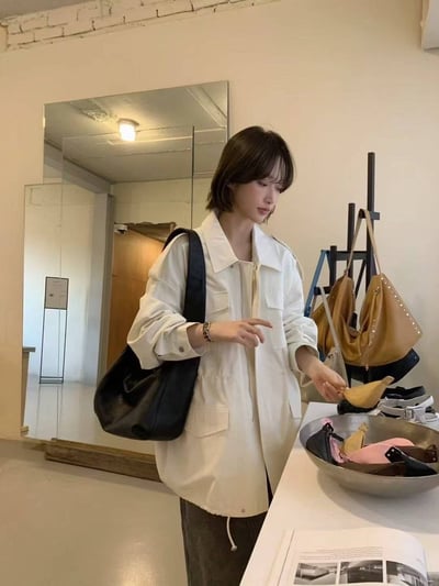 翻領雙大口袋長版拉鍊風衣2