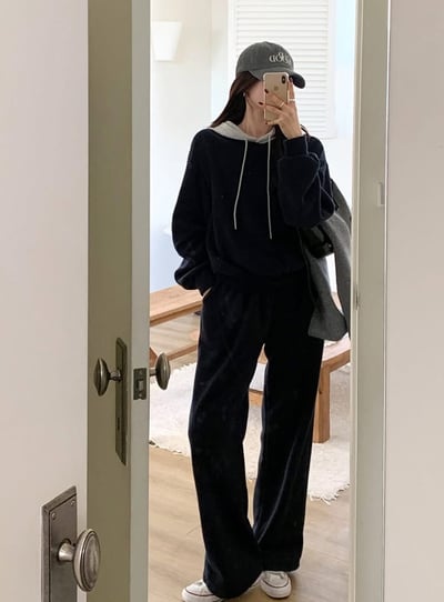 撞色連帽衛衣+長褲SET1