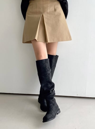 圓頭釦環麂皮膝上靴9