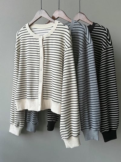 圓領橫條紋排釦棒球外套16