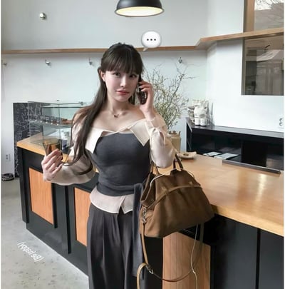 假兩件翻領拼接側綁結背心7