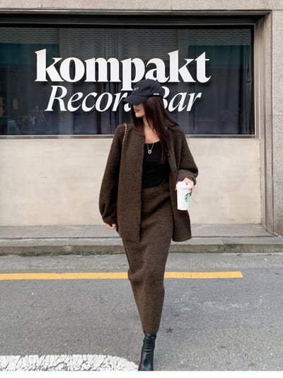 兩面穿排釦針織外套＋鬆緊長裙SET8