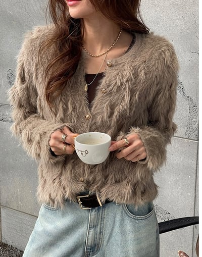 金釦羽毛流造型毛外套4