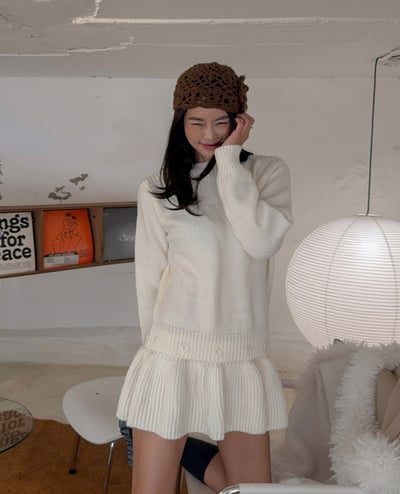 兩穿款！鈕扣針織波浪裙擺短洋10