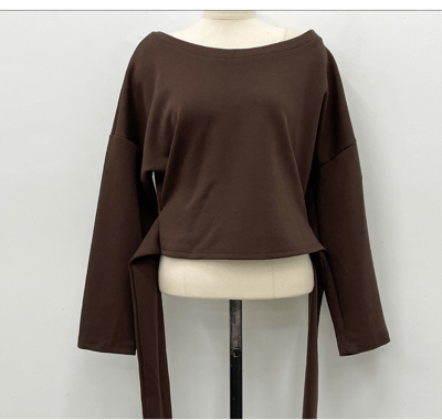 後綁帶露肩衛衣+鬆緊長褲SET17