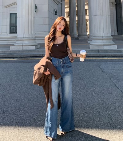 雙排扣高腰牛仔寬褲3