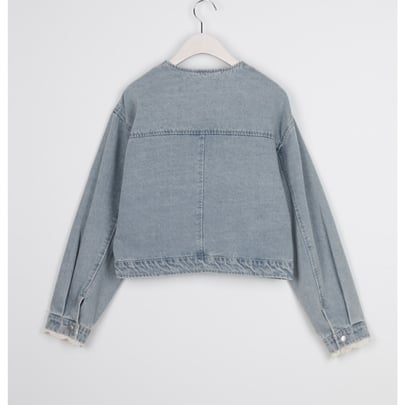 袖口繡蕾絲設計淺藍牛仔外套12