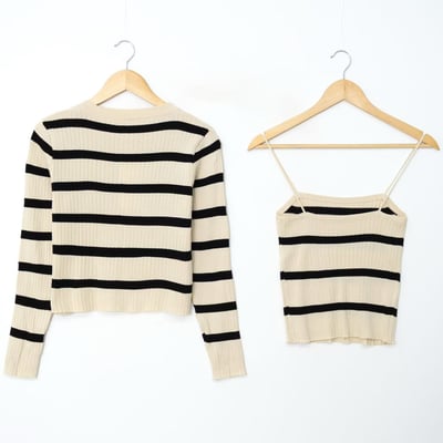 薄款橫條針織背心＋排釦坑紋外套SET7