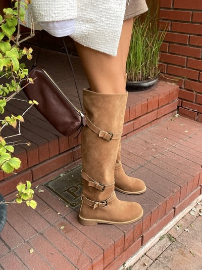 圓頭釦環麂皮膝上靴4