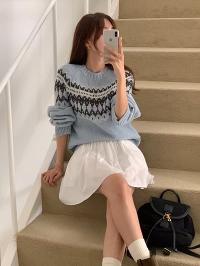 圓領復古圖騰針織衣4