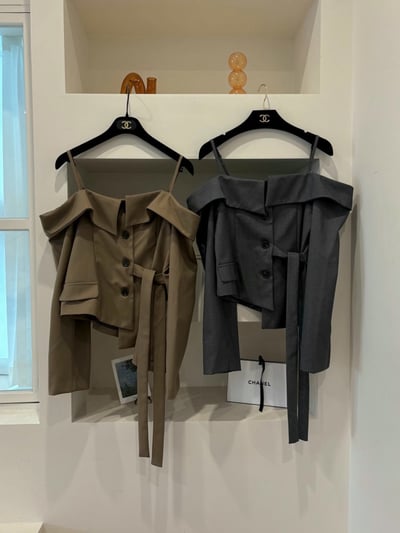 細肩吊帶翻領側綁結西裝衫10