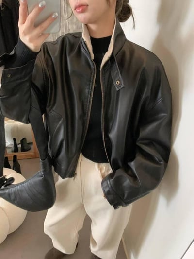 內磨毛仿皮夾克外套4