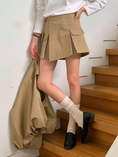 雙口袋拉鍊背心＋工裝風側百摺短褲裙2