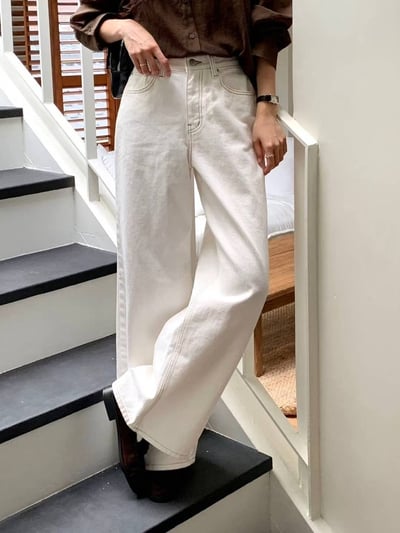 車線滾邊高腰微寬落地褲2