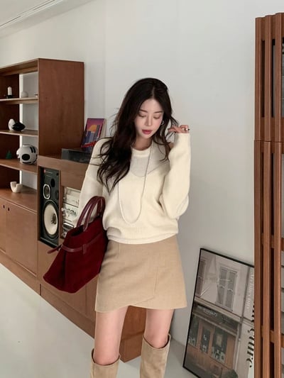 大V領針織+素色背心SET3