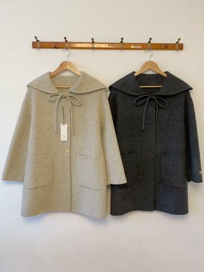 前綁結娃娃圓領羊毛100%大衣16