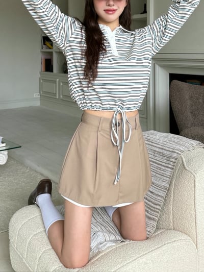 拼接襯料壓摺西裝短褲裙4