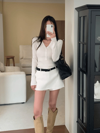 挺版辣款開衩短褲裙（附皮帶）1