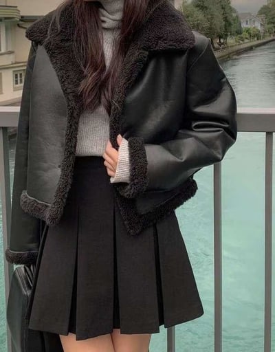 毛毛款翻領排釦雙面穿外套9