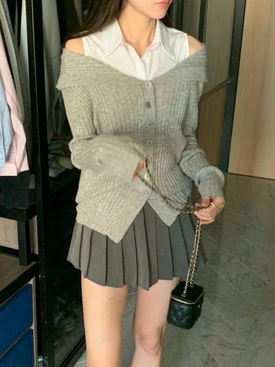 翻領排釦坑紋針織衣5